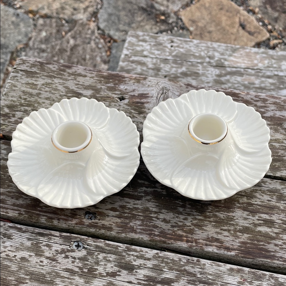 Lenox Cream and Gold Candle Holders - Picture 1 of 5